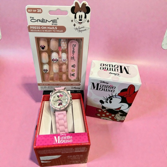 Disney Other - Disney Minnie Mouse Pink and White Nail and Watch Set